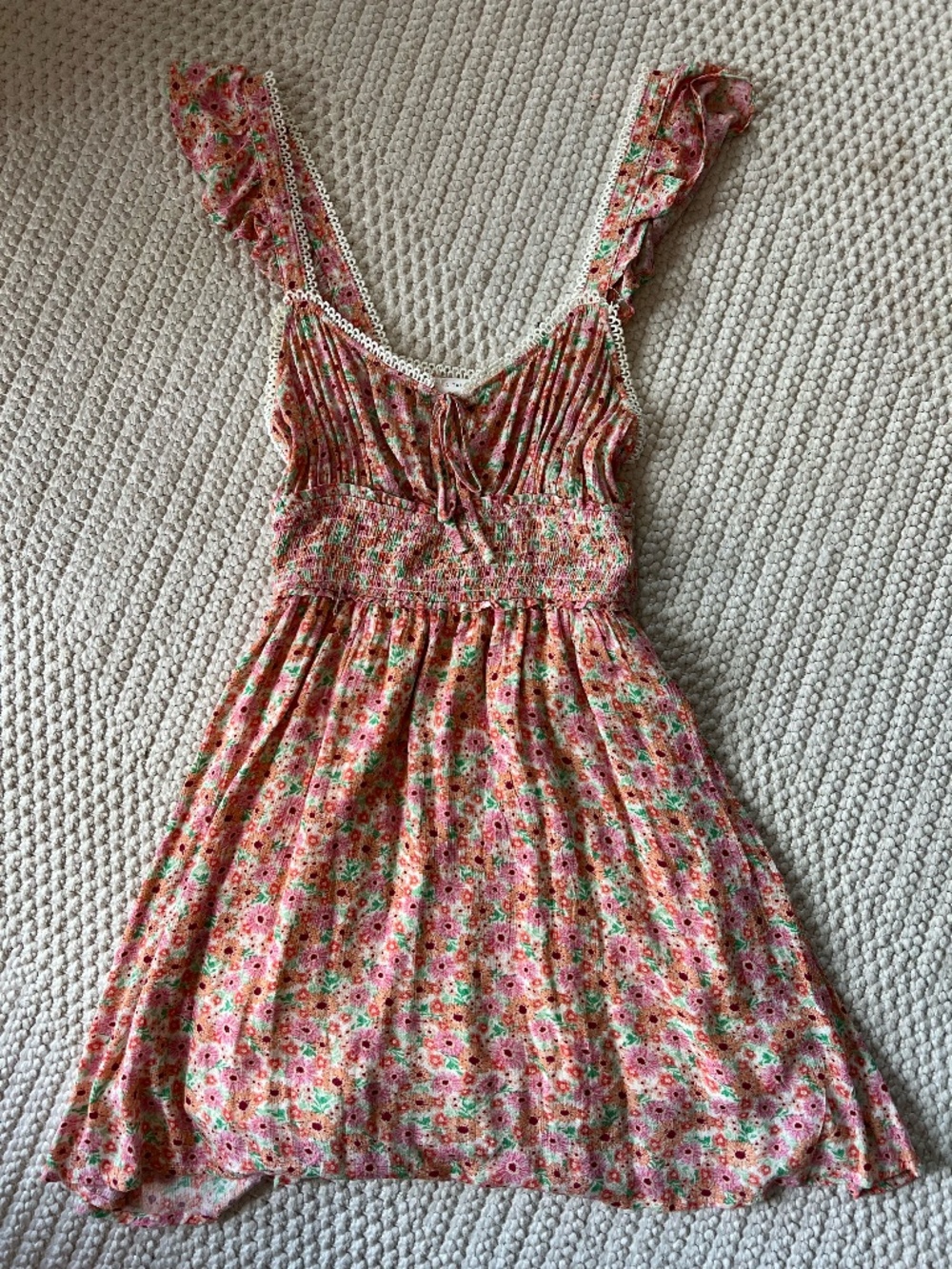 Altar'd State Pink Orange Floral Ruffle Sleeve Dress
